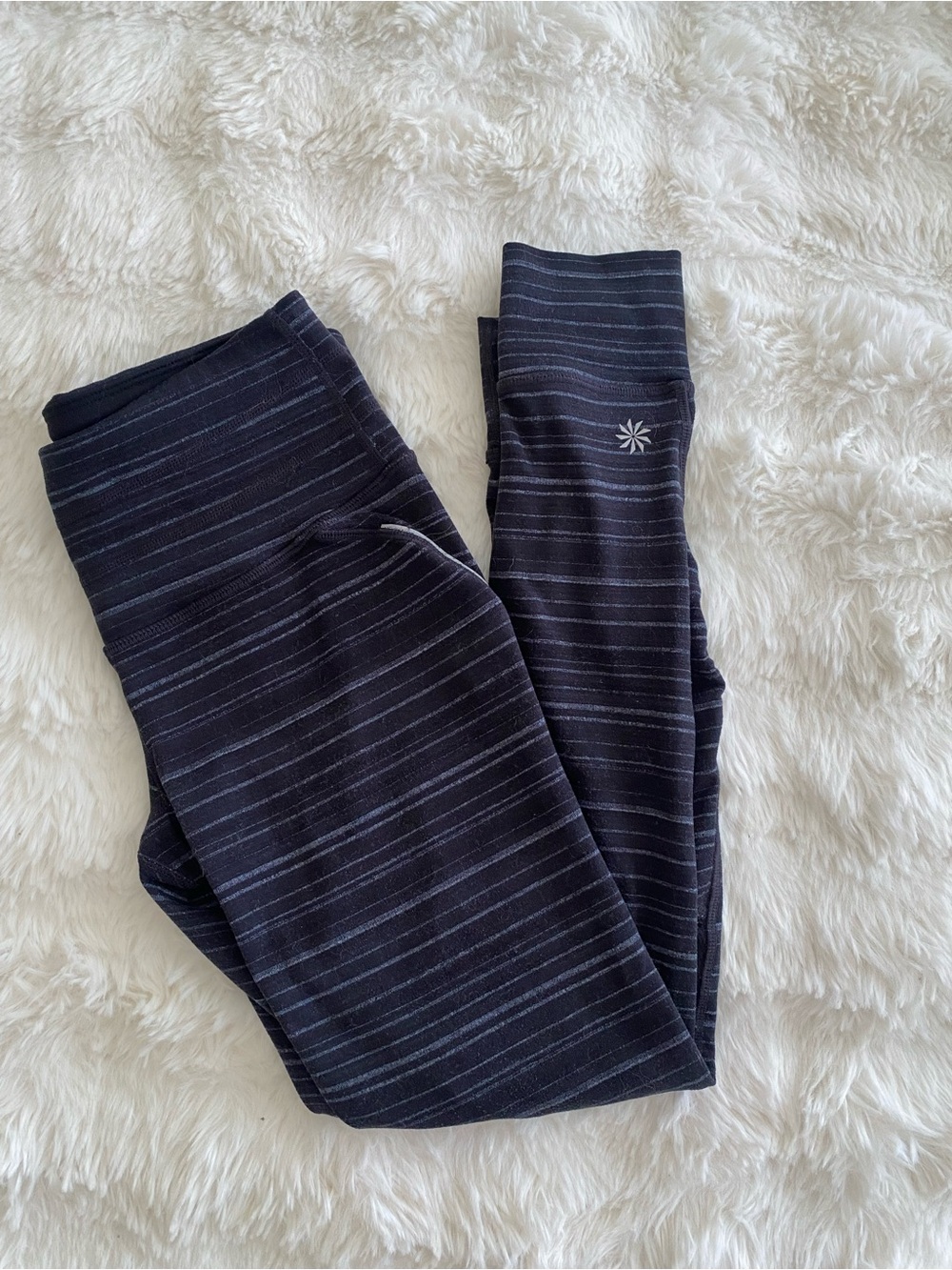 Athleta Black and Gray Striped Leggings